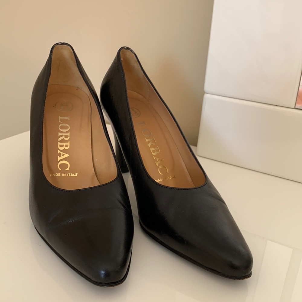 LORAC Black Leather Pointed-Toe Pumps